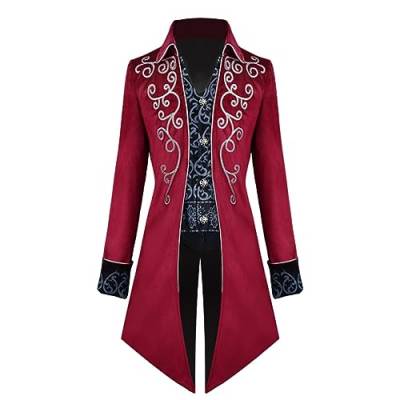 Tebinzi Herrenfrack - Mittelalterlicher Mantel Steampunk Vintage Frack,Piratenjacke, Renaissance-Mantel, Steampunk-Gothic-viktorianische Jacke für Herren-Uniform von Tebinzi
