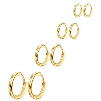 4 Paar Gold Creolen Edelstahl Kleine Hoop Damen Ohrringe Edelstahl Creolen Set Goldene Creolen Hypoallergen Kleine Ohrringe für Damen Herren, 6/8/10/12 mm von Telooco