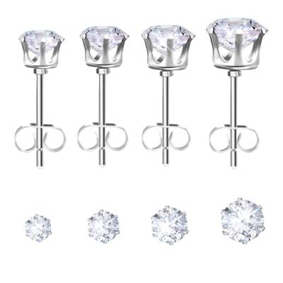 4 Paar Silber Ohrringe Ohrstecker Schmetterling Ohrringe Kleine Ohrstecker 3/4/5/6 mm Diamant Silberohrringe mit Kubischem Zirkonia Silber Rund Klare Schlafknorpel Ohrringe für Damen Herren von Telooco