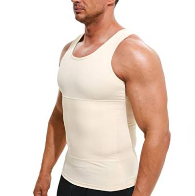 Kompressionsshirt für Herren, figurformend, Unterhemd, Body-Shaper, Unterhemd, Body-Shaper, Tank-Top, Shapewear Bauchmuskeln, beige, 3X-Groß von Terland