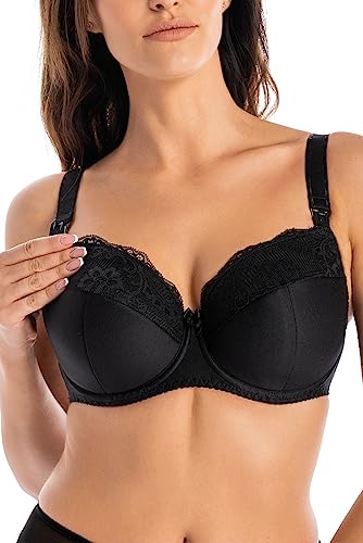 Teyli Damen Still BH - BH Bügel - BH Grosse Grössen Umstandskleidung mit Spitze - Still BH Große Brüste - Damen-BHS Stillen - Frauen Bra Schwarz 90J von Teyli