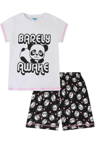 The Pyjama Factory Barely Awake Panda Schlafanzug für Mädchen, kurz, Baumwolle, Schwarz und Weiß Gr. 9-10 Jahre, weiß von The Pyjama Factory