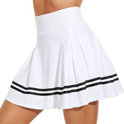ThreeH A-Linie Faltenröcke Sportlicher Tennisrock mit hoher Taille für Frauen Lässig Laufen Yoga Badminton Golf Skorts mit 2 Taschen Weiß von ThreeH
