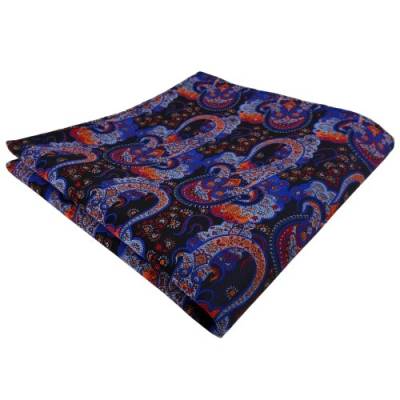 TigerTie Designer Einstecktuch in blau dunkelblau orange rot Paisley gemustert von TigerTie