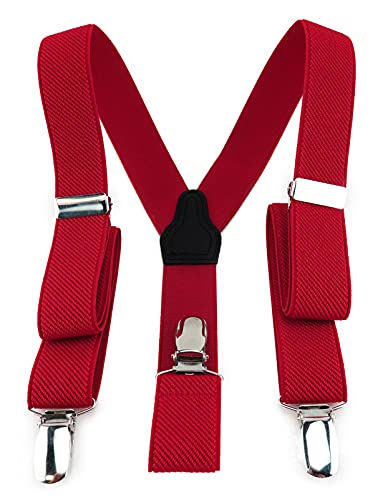 TigerTie Kinder Hosenträger in Y-Form mit 3 extra starken Clips - Farbe in rot einfarbig Uni - feine Rippenstruktur - hochwertige Verarbeitung - Breite 25 mm von TigerTie