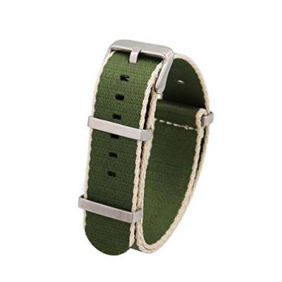 TikTako Quick Release NATO Uhrenarmbänder 20mm/22mm Nylon NATO Armband Edelstahl-Wölbung Grün Beige S, 20mm von MXBAOHENG