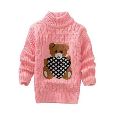 TinaDeer Kinder Rollkragenpullover Jungen Mädchen Strickpullover Winter Weihnachten Strick Pullover Pulli Baby Kleinkind Sweatshirt Langarm Strickpulli Bär Druck Sweater Tops (Rosa, 18-24 Monate) von TinaDeer