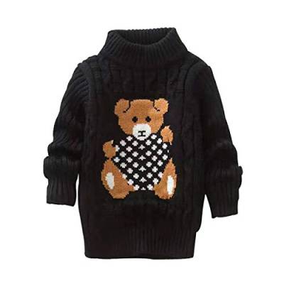 TinaDeer Kinder Rollkragenpullover Jungen Mädchen Strickpullover Winter Weihnachten Strick Pullover Pulli Baby Kleinkind Sweatshirt Langarm Strickpulli Bär Druck Sweater Tops (Schwarz, 6-7 Jahre) von TinaDeer