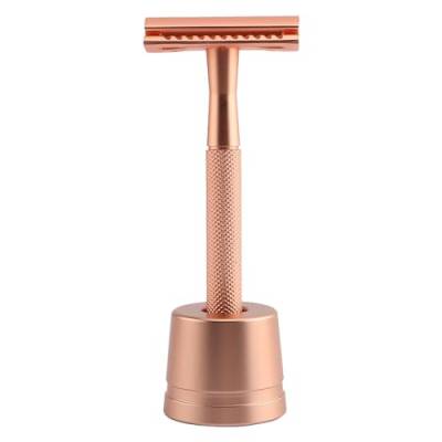 Naßrasierer - Klassisches Manuelles Doppel Herrengeschenk Metall Rasierschaum Damen Bartpflege Set für Männer - Bartwuchsmittel Rasierset Geschenke Rasierer für Männer (Rose Gold, One Size) von Tmianya