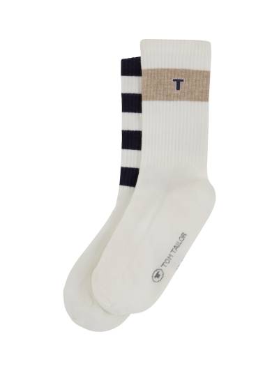 TOM TAILOR Damen Socken im 2er-Set, weiß, Blockstreifen, Gr. 35-38 von Tom Tailor