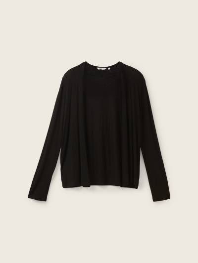 TOM TAILOR Damen T-Shirt Cardigan, schwarz, Uni, Gr. S von Tom Tailor