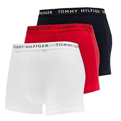Tommy Hilfiger Herren 3er Pack Boxershorts Trunks Unterwäsche, Mehrfarbig (White/Desert Sky/Primary Red), S von Tommy Hilfiger