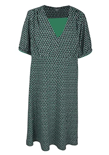 Tommy Hilfiger Curve Midi Kleid Kurzarm V-Ausschnitt Muster Grün Größe 46 von Tommy Hilfiger