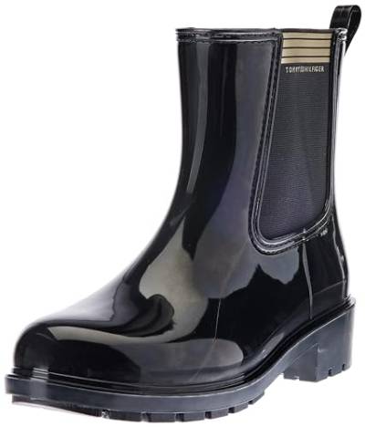 Tommy Hilfiger Damen Gummistiefel Essential Tommy Rainboot mit Blockabsatz, Schwarz (Black), 39 EU von Tommy Hilfiger