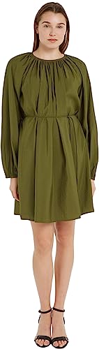 Tommy Hilfiger Damen Kleid Textured Modal Short Dress Langarm, Grün (Putting Green), 38 von Tommy Hilfiger