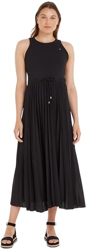 Tommy Hilfiger Damen Midikleid Rib Tank Pleated Dress Ärmellos, Schwarz (Black), XS von Tommy Hilfiger