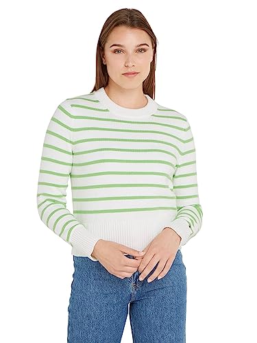 Tommy Hilfiger Damen Pullover 1985 Strickpullover, Weiß (Breton Stripes/Ecru/Spring Lime), XS von Tommy Hilfiger