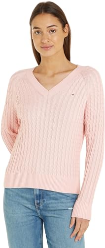 Tommy Hilfiger Damen Pullover Co Cable V-Neck Sweater Strickpullover, Rosa (Whimsy Pink), M von Tommy Hilfiger
