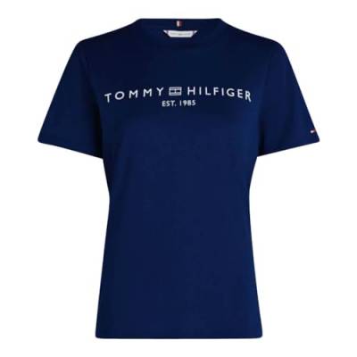 Tommy Hilfiger Damen T-Shirt Kurzarm Reg Corp Logo C-Nk Ss Rundhalsausschnitt, Blau (Desert Sky), L von Tommy Hilfiger