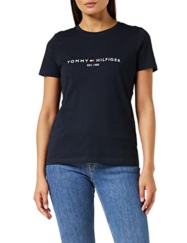 Tommy Hilfiger Damen T-Shirt Kurzarm Heritage Rundhalsausschnitt, Blau (Desert Sky), M von Tommy Hilfiger
