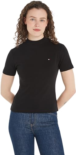 Tommy Hilfiger Damen T-Shirt Kurzarm New Cody Slim Crop Mock-Rollkragen, Schwarz (Black), L von Tommy Hilfiger