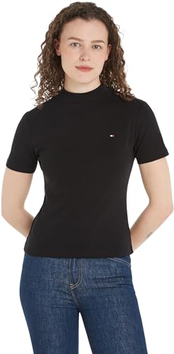 Tommy Hilfiger Damen T-Shirt Kurzarm New Cody Slim Crop Mock-Rollkragen, Schwarz (Black), XS von Tommy Hilfiger