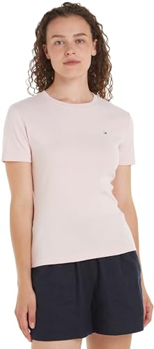 Tommy Hilfiger Damen T-Shirt Kurzarm New Slim Cody Rundhalsausschnitt, Rosa (Whimsy Pink), XL von Tommy Hilfiger