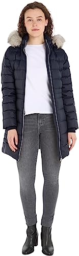 Tommy Hilfiger Damen Daunenmantel Down Coat With Fur Winter, Blau (Desert Sky), XXS von Tommy Hilfiger