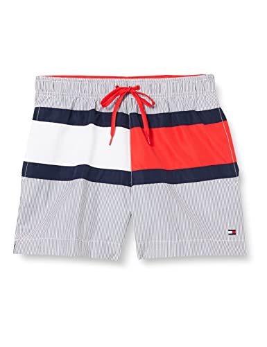 Tommy Hilfiger Herren Medium Drawstring Badehose, Weiß (Ithica Str-Navy), Small von Tommy Hilfiger