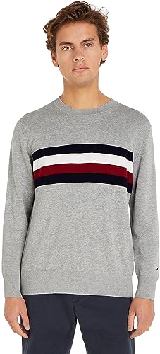 Tommy Hilfiger Herren Sweatshirt ohne Kapuze, Grau (Light Grey Heather), M von Tommy Hilfiger