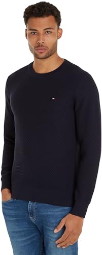 Tommy Hilfiger Herren Pullover Oval Structure Crew Neck Strickpullover, Blau (Desert Sky), XL von Tommy Hilfiger