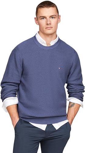 Tommy Hilfiger Herren Pullover Oval Structure Crew Neck Strickpullover, Blau (Faded Indigo), M von Tommy Hilfiger