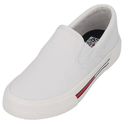 Tommy Hilfiger Jeans Slip on Damen - Sneaker & Sportschuhe für Frauen - Flache Slipper - Basic Schlupfschuhe - Elegante Stoffschuhe Sommer - Bequeme Espadrilles White GR37 von Tommy Hilfiger