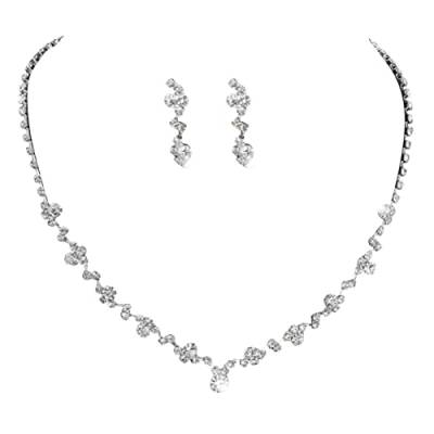 Schmuck Endstücke Strass Ohrringe Strass Halskette für Frauen Mädchen Strass Quaste Ohrringe Halskette für Frauen Mädchen Piercing Ohrstecker Indische Schmucksets Für Damen Grün (Silver-B, One Size) von Tonsee Accessoire