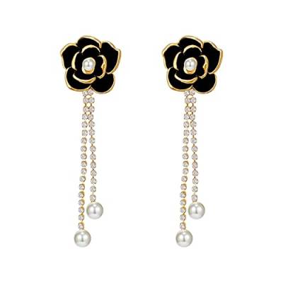 Tonsee Accessoire Damen Ohrringe Ohrstecker Classic Zirkonia -Kamelie-Ohrringe für Teenager-Mädchen, minimalistische Piercing-Ohrstecker, Trendige Ohrringe Perlen Cluster Ohrringe (Black, One Size) von Tonsee Accessoire