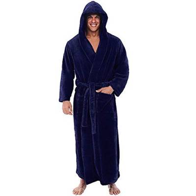 Tonsee Herren Bademäntel mit Kapuze Schalkragen Saunamantel Weich Morgenmantel Kuschelfleece Mode Saugfähige Robe Flanell Schal Handtuch Pajamas Sleepywear mit 2 Taschen, Gürtel (4XL, Dunkelblau) von Tonsee Haushalt & Wohnen