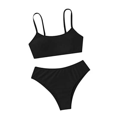 Bikini Mädchen Teenager mit Shorts Bikini Kinder Mädchen Zweiteiliger Badeanzüge Rüschen Bikinioberteil mit Triangel Bedruckte Bikinihose Mädchen Tankini Bikini Mädchen (B-Black, 13-14 Years) von Topgrowth Accessorio