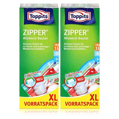 Toppits Zipper Allzweck-Beutel 20x15cm - Vorratspack XL 28x1 Liter (2er Pack) von Toppits