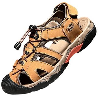 Topwolve Herren Sandalen Geschlossene Leder Strand Trekkingsandalen Wandernsandalen Outdoorschuhe Männer Sommer Sport-Outdoor Atmungsaktive Sandale,Gelb,45 EU von Topwolve