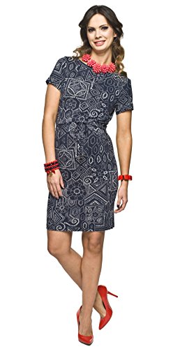 Torelle Maternity Wear Kleid für Schwangere mit Stillfunktion, Umstandskleid mit Stillfunktion, Modell: MINO, Kurzarm, dunkelblau-Weiss, L von Torelle Maternity Wear