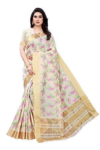 TreegoArt Fashion Damen Baumwolle Polyester Seide Indische Mode Saree Mit Ungenähten Bluse Stück - (KERALA MANSHI) von TreegoArt Fashion