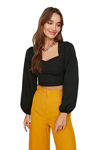 TRENDYOL Damen Trendyol Crop Bluse Blouse Westlich, Schwarz, 42 von TRENDYOL