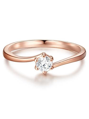 Tresor 1934 Damen-Ring Verlobungsring Sterling Silber in Roségold-Farben mit Zirkonia weiß in Brilliant-Schliff - Solitär-Ring mit Stein Trauring für Hochzeit rosévergoldet von Trilani