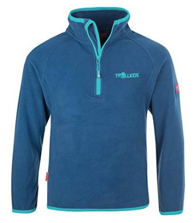 Trollkids Kinder Fleece-Pullover Nordland mit Reißverschluss, Mitternachtsblau/Minze dunkel, Größe 176 von Trollkids