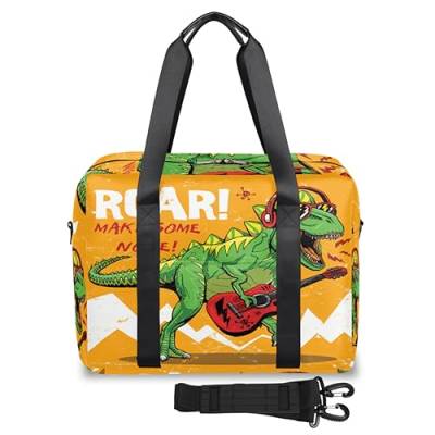 Dinosaurier-Gitarren-Reisetasche für Damen und Herren, Rock-Dinosaurier-Wochenend-Übernachtungstasche, 32 l, große Kabine, Tragetasche für Reisen, Sport, Fitnessstudio, farbe, 32 L, Taschen-Organizer von TropicalLife