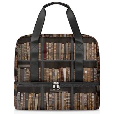 Holz Bücherregal Reise Duffel Bag für Männer Frauen 21L Bücherregal Bücher Wochenende Tasche Nass Getrennt Sport Tote Gym Reise Weekender Tasche, multi, 21L, Reisetasche von TropicalLife