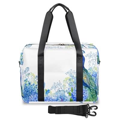 Peacock Blue Flowers Travel Duffel Bags for Women Men Peacock Bird Weekend Overnight Bag 32L Large Cabin Holdall Tote Bag for Travel Sports Gym, farbe, 32 L, Taschen-Organizer von TropicalLife