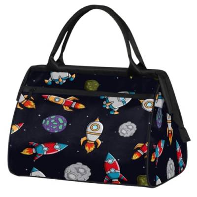 Space Rocket Spaceship Reisetasche für Damen und Herren, 24 l, Cartoon-Wochenendtasche, Sporttasche, Fitnessstudio, Reisen, Übernachtung, Wochenendtasche, farbe, (24L) UK, Taschen-Organizer von TropicalLife