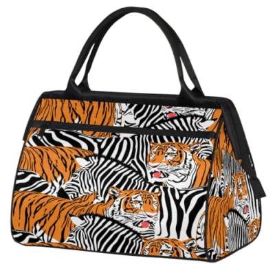 TropicalLife Tiger und Zebra Reisetasche für Damen und Herren, 24 l, Zebra-Tier, Wochenendtasche, Sporttasche, Fitnessstudio, Reisen, Übernachtung, Wochenendtasche, farbe, (24L) UK, Taschen-Organizer von TropicalLife