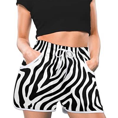 TropicalLife Damen Shorts Zebra Streifen Print Strand Shorts Badehose Hohe Taille Shorts für Schwimmen Sportliche Yoga Home Wear, S, mehrfarbig, L von TropicalLife